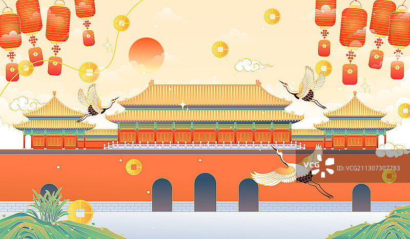 北京故宫午门古建筑矢量插画图片素材