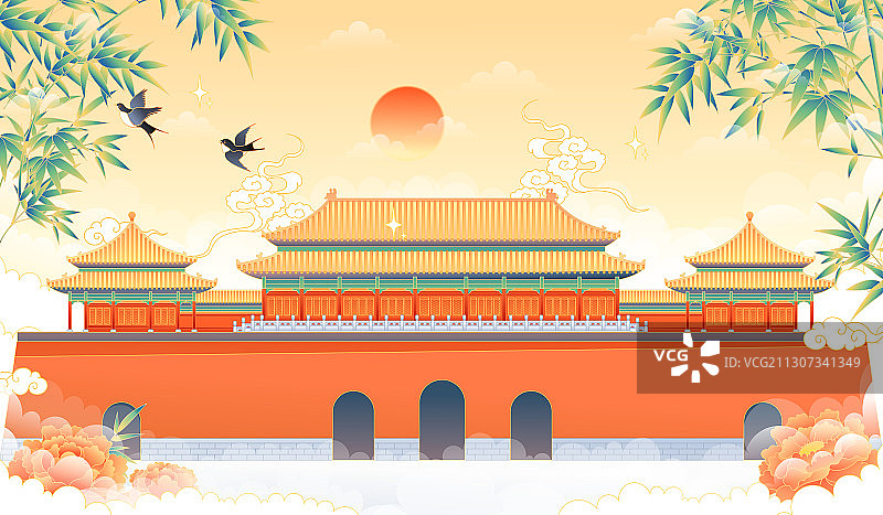北京故宫午门古建筑矢量插画图片素材