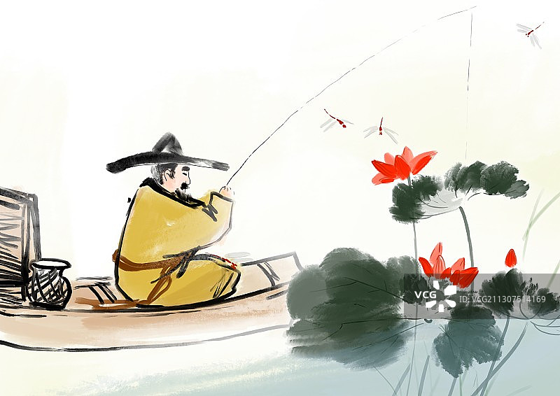 中国风著名诗人文学插画图片素材