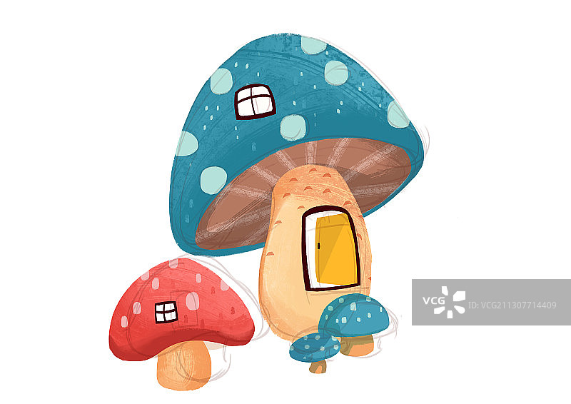 卡通可爱红绿蘑菇屋插画图片素材