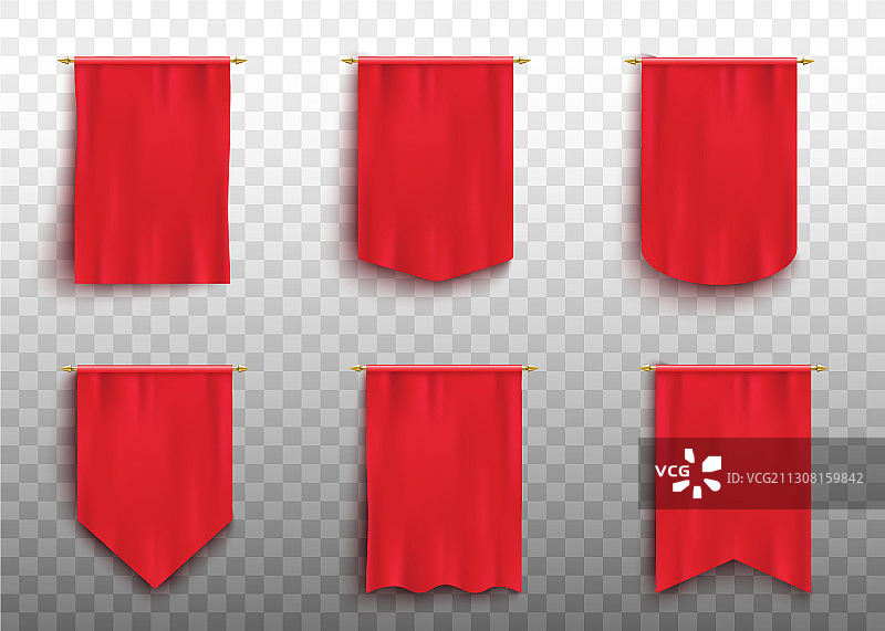 足球旗帜或空白红色三角旗设置逼真图片素材