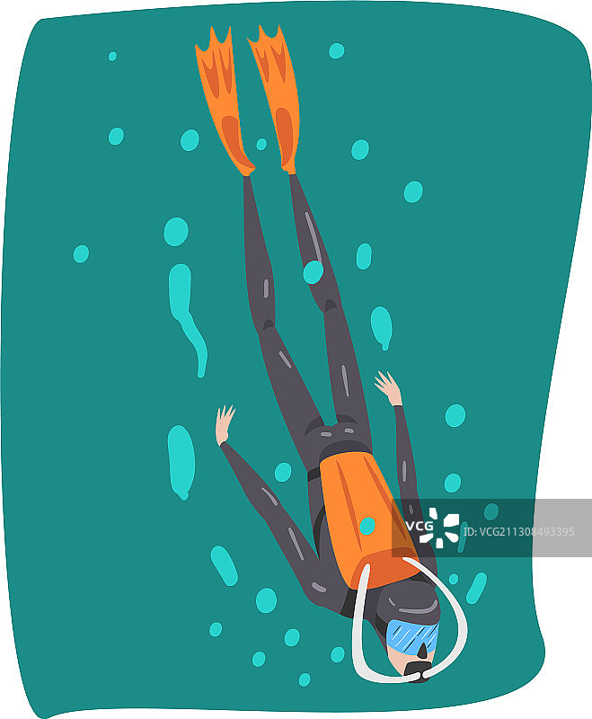 专业潜水员穿着潜水服面罩脚蹼和图片素材