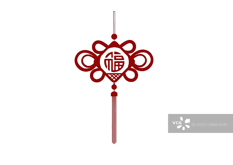 中国风扁平红色福字中国结插画图片素材