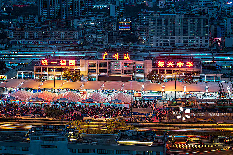 广州火车站夜景全景图片素材