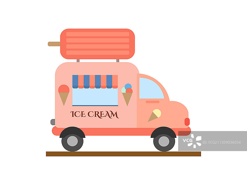 冰淇淋车画在平面风格图片素材