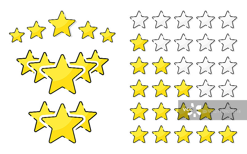 白色背景下的五颗黄金评级星图片素材