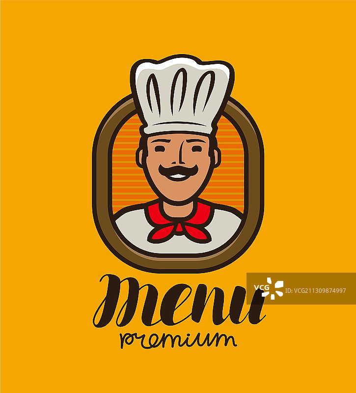 肖像快乐厨师在帽子标志菜单设计图片素材