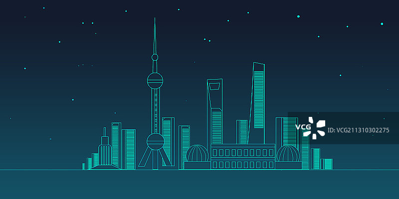 上海地标东方明珠塔渐变城市夜景图片素材