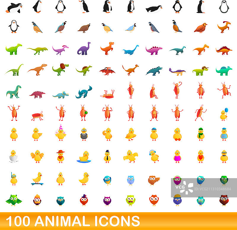100动物图标设置卡通风格图片素材