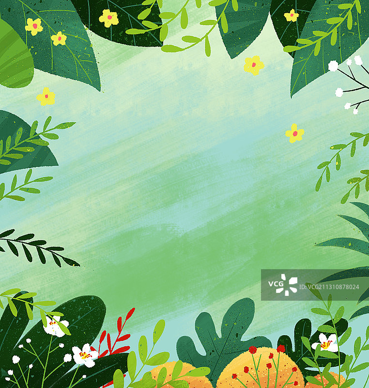 清新的绿叶花朵边框背景图片素材