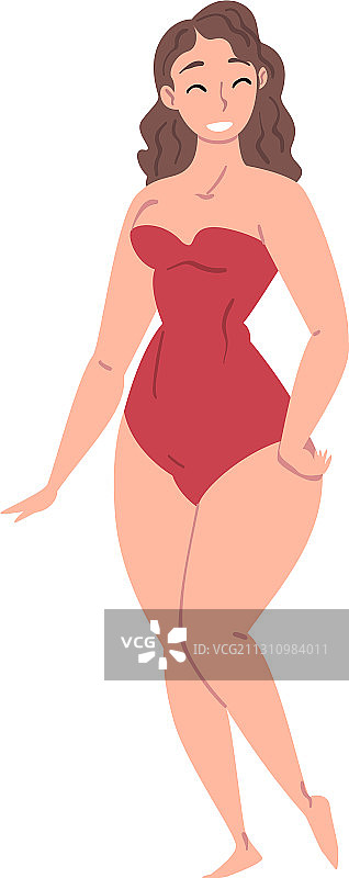 穿红色泳衣的胖女人沙漏女图片素材