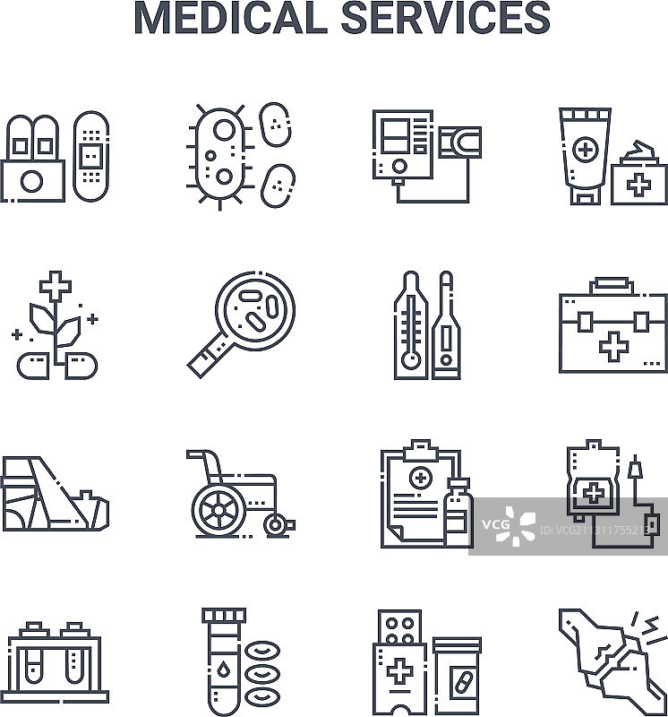 设置16个医疗服务概念线图标图片素材