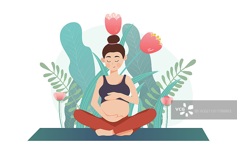 孕妇瑜伽动作母婴插画矢量插画图片素材