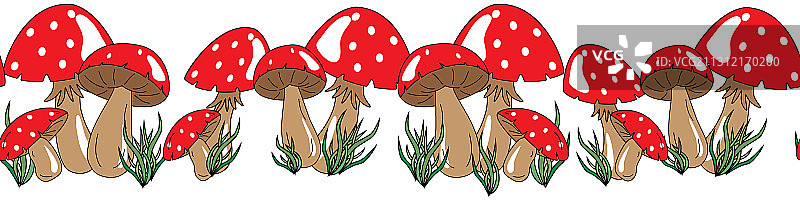红帽蘑菇重复图案水平边界图片素材