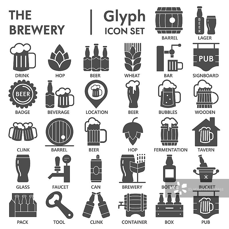 啤酒厂固体图标设置啤酒符号收集或图片素材