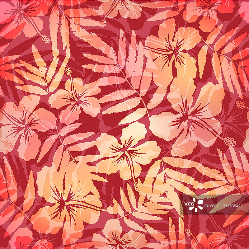 红色和粉红色热带花无缝图案瓷砖图片素材