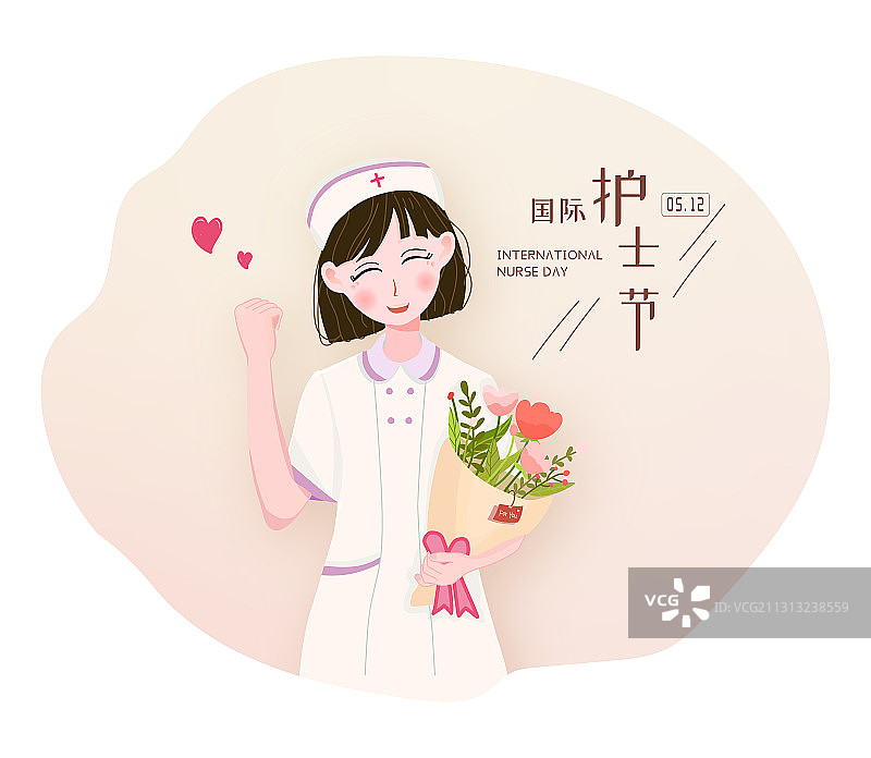 手捧鲜花庆祝国际护士节的海报矢量素材图片素材