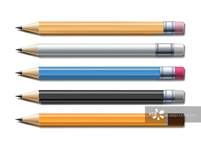 设置不同的铅笔画孤立在白色图片素材