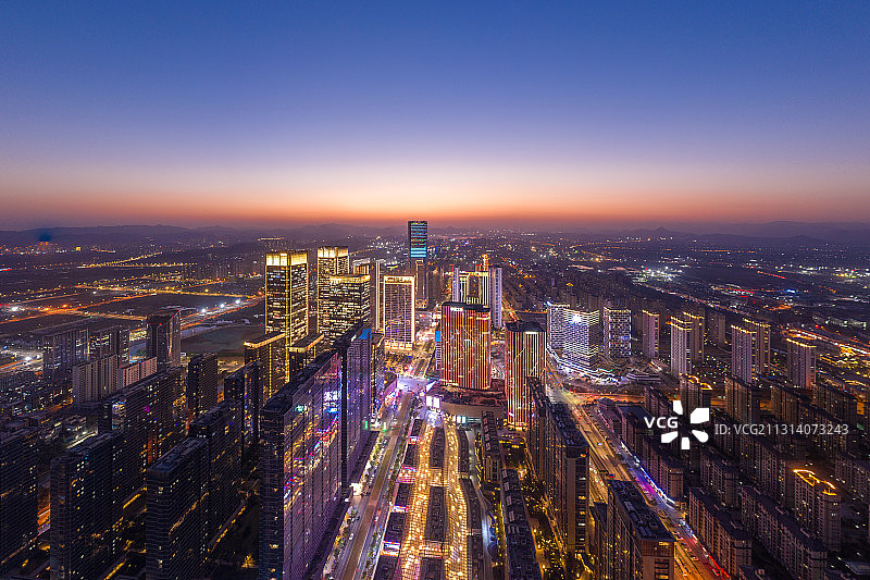 浙江杭州未来科技城天际线夜景航拍图片素材