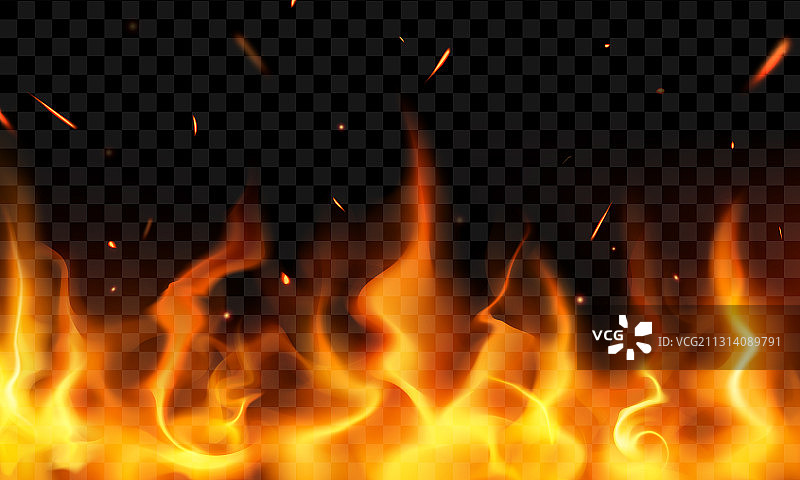燃烧的红色炽热火花逼真的火焰火焰图片素材