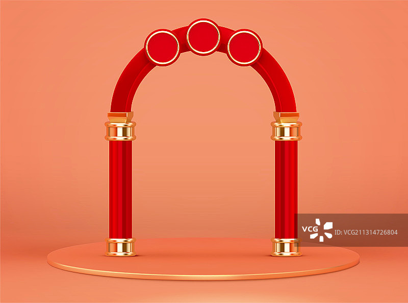 三维立体红色拱门素材图片素材