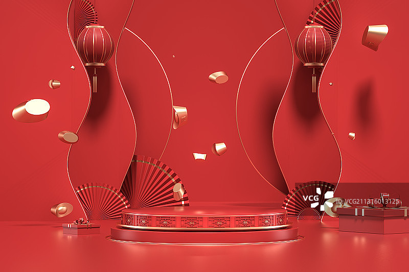 中国元素春节节日背景，三维图形图片素材