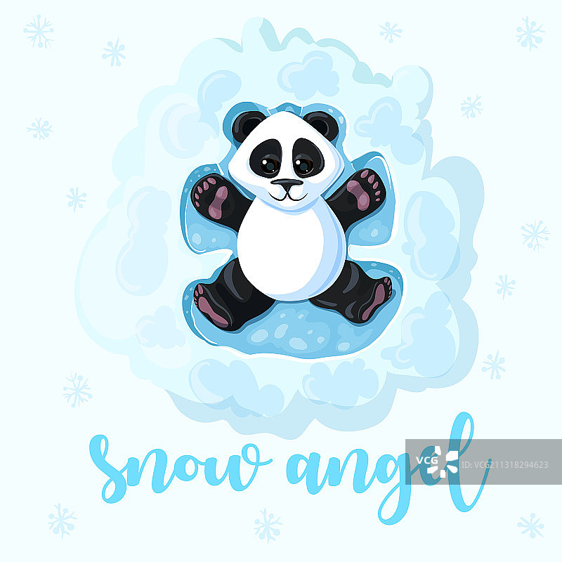 熊猫躺在雪地里玩雪天使图片素材