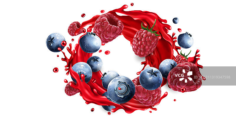 蓝莓，覆盆子和果汁图片素材