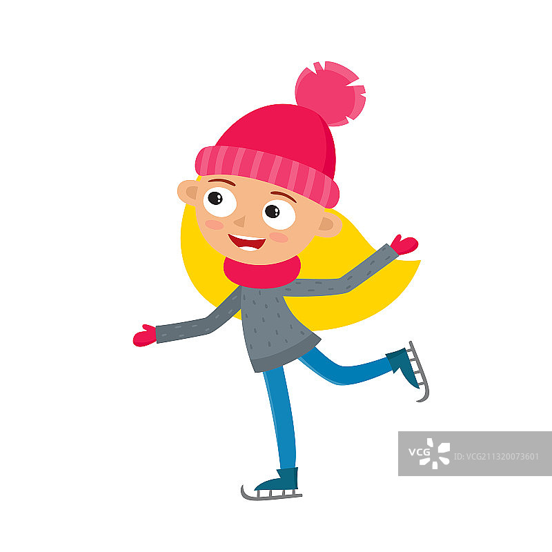 穿着冬季溜冰鞋的卡通少女图片素材