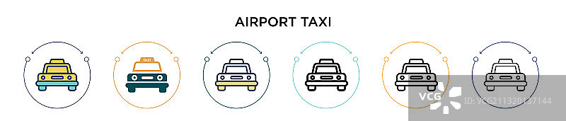 机场出租车图标在填充细线轮廓和图片素材