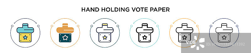 手握投票纸图标在填充细线图片素材