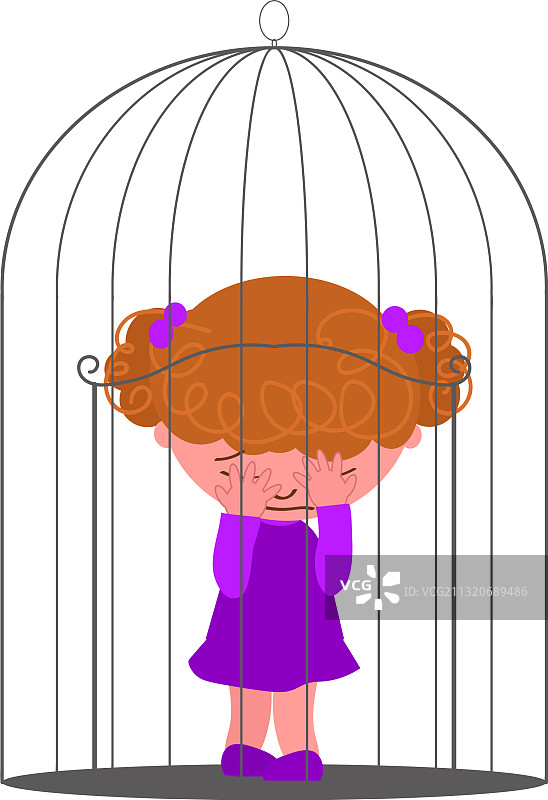被锁在笼子里哭泣的女孩图片素材