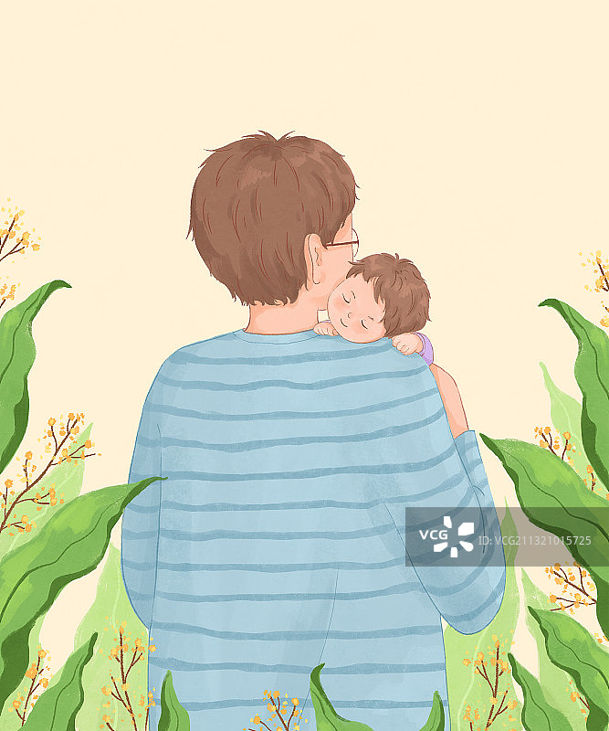 抱婴儿的爸爸父亲节插画图片素材