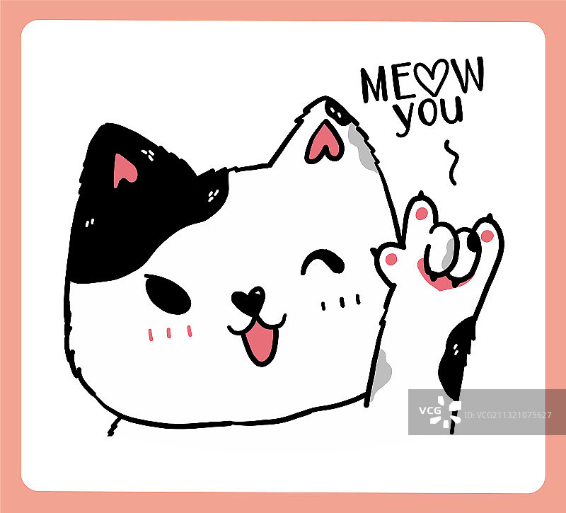 可爱的涂鸦微笑猫与爱你的手势图片素材