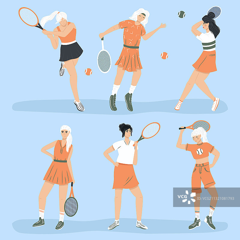 设定可爱的网球运动员女子运动服装图片素材