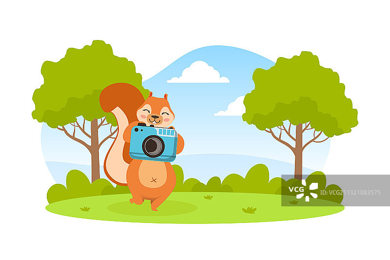 可爱的松鼠与相机拍照可爱图片素材