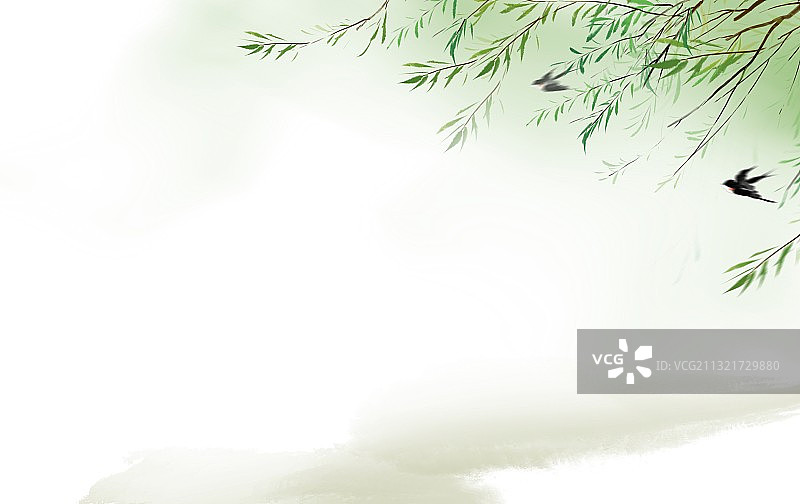 水墨中国画背景壁纸柳树燕子图片素材