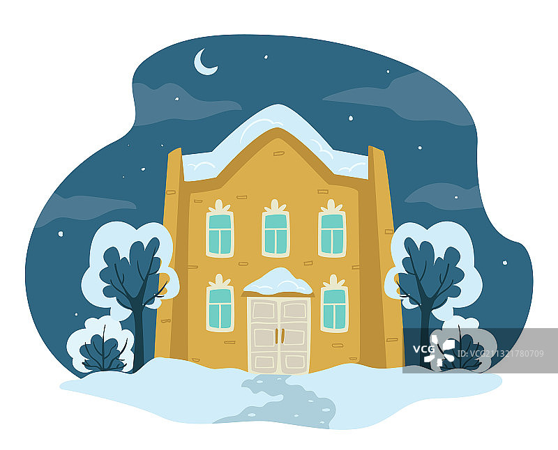 乡村建筑房子在冬季覆盖图片素材