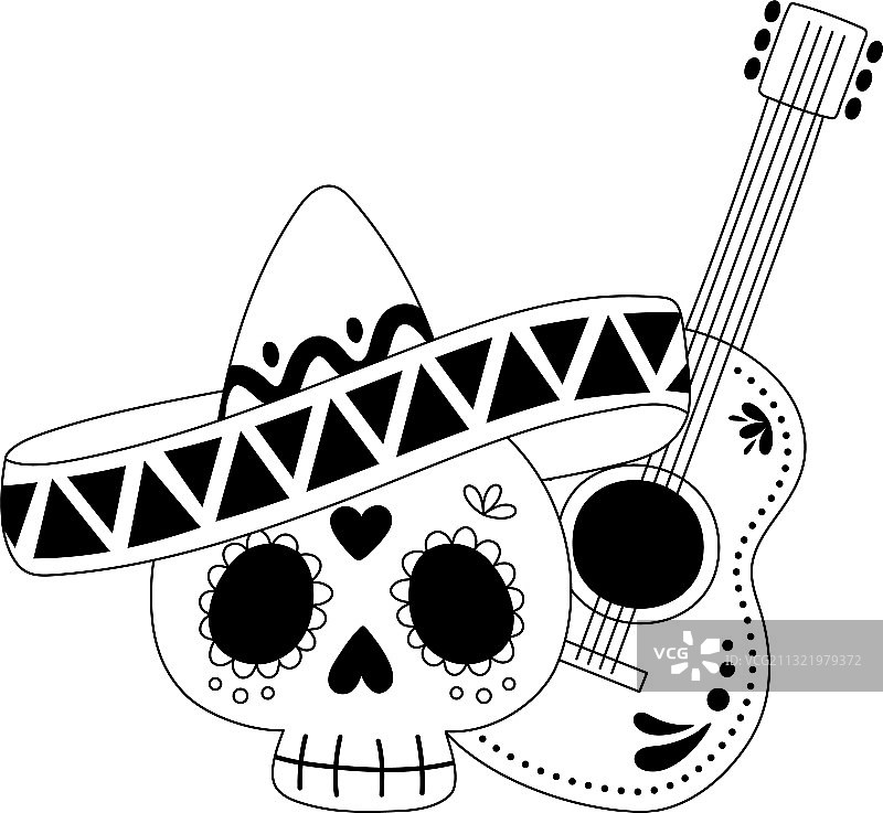 戴着帽子和吉他的墨西哥人图片素材