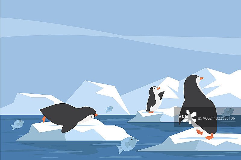 北极北极企鹅和鱼的冰山图片素材