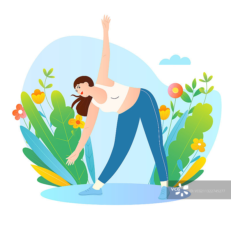 做瑜伽运动的健康女孩矢量插画元素图片素材