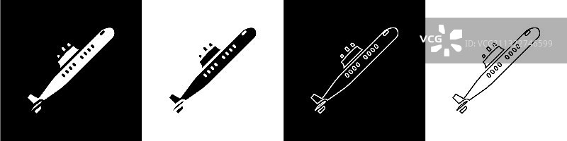 设置潜艇图标隔离在黑色和白色图片素材