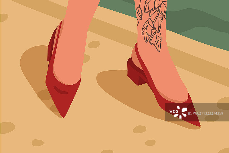 女人红色休闲尖头鞋与低方图片素材