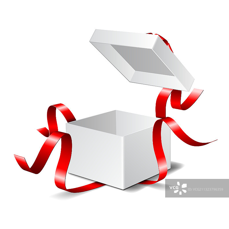 打开礼盒与红色弓孤立在白色图片素材