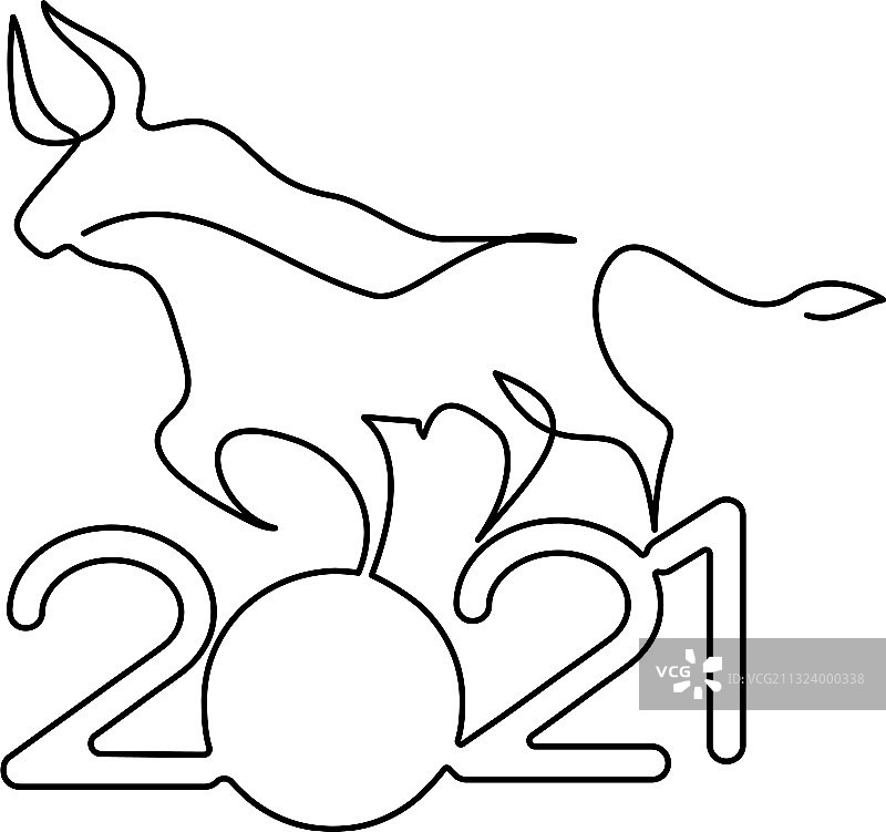 牛连续一条线画春节图片素材