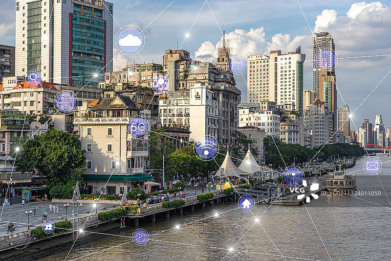 广州城市天际线，智慧城市互联网5G高速发展概念图片素材