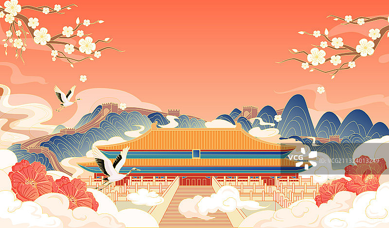 北京故宫长城国风插画图片素材