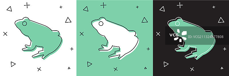 设置青蛙图标隔离在白色和绿色黑色图片素材