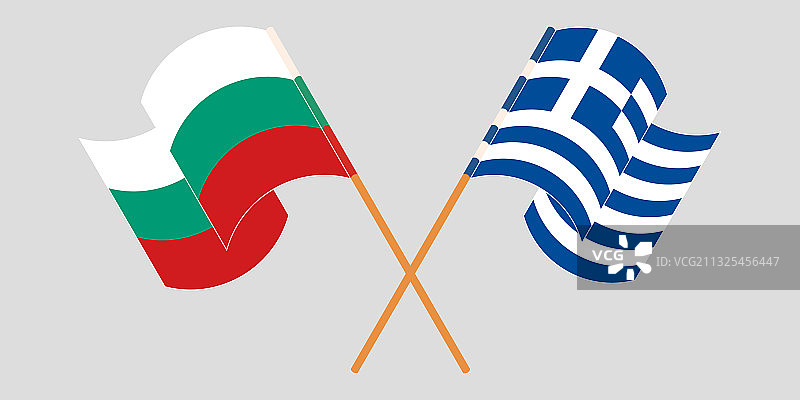 交叉和挥舞着保加利亚和希腊的旗帜图片素材