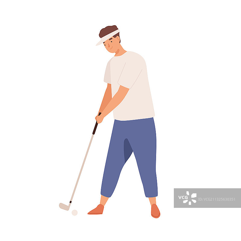 职业男性高尔夫球手，用高尔夫球杆微笑图片素材